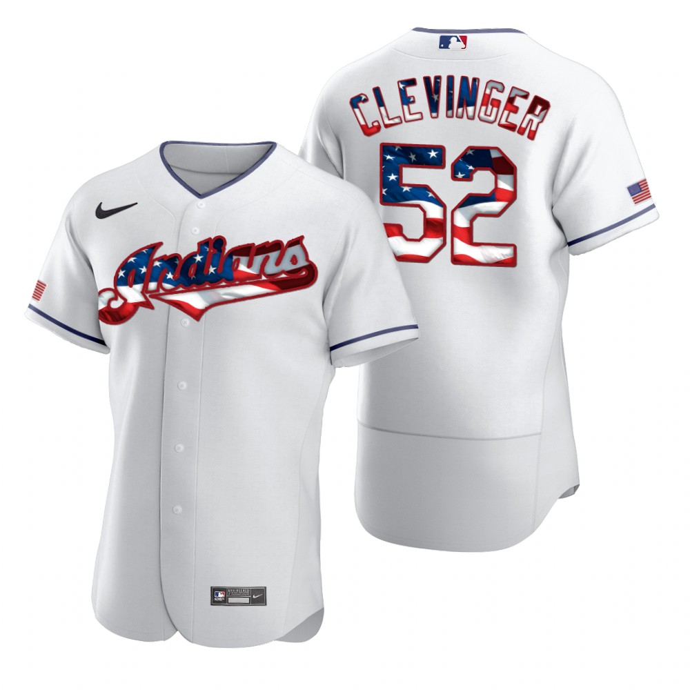 Cleveland Indians 52 Mike Clevinger Men Nike White Fluttering USA Flag Limited Edition Authentic MLB Jersey